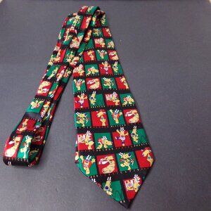 Men's Green Christmas Reindeer Necktie Happy Holiday Funny Silk Handmade